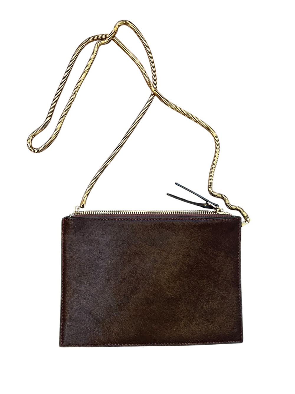 Lily & Ivy Burgundy Calf-Hair and Leather 3 Section Flat Zip Clutch/Crossbody